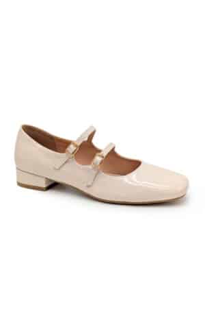 Ballerines femme en beige verni avec détails dorés et brides croisées | Lila & Zoé