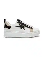 Baskets blanches femme en simili cuir avec étoile pailletée noire et semelle épaisse | Lila & Zoé