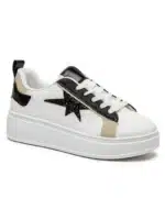 Baskets blanches femme en simili cuir avec étoile pailletée noire et semelle épaisse | Lila & Zoé