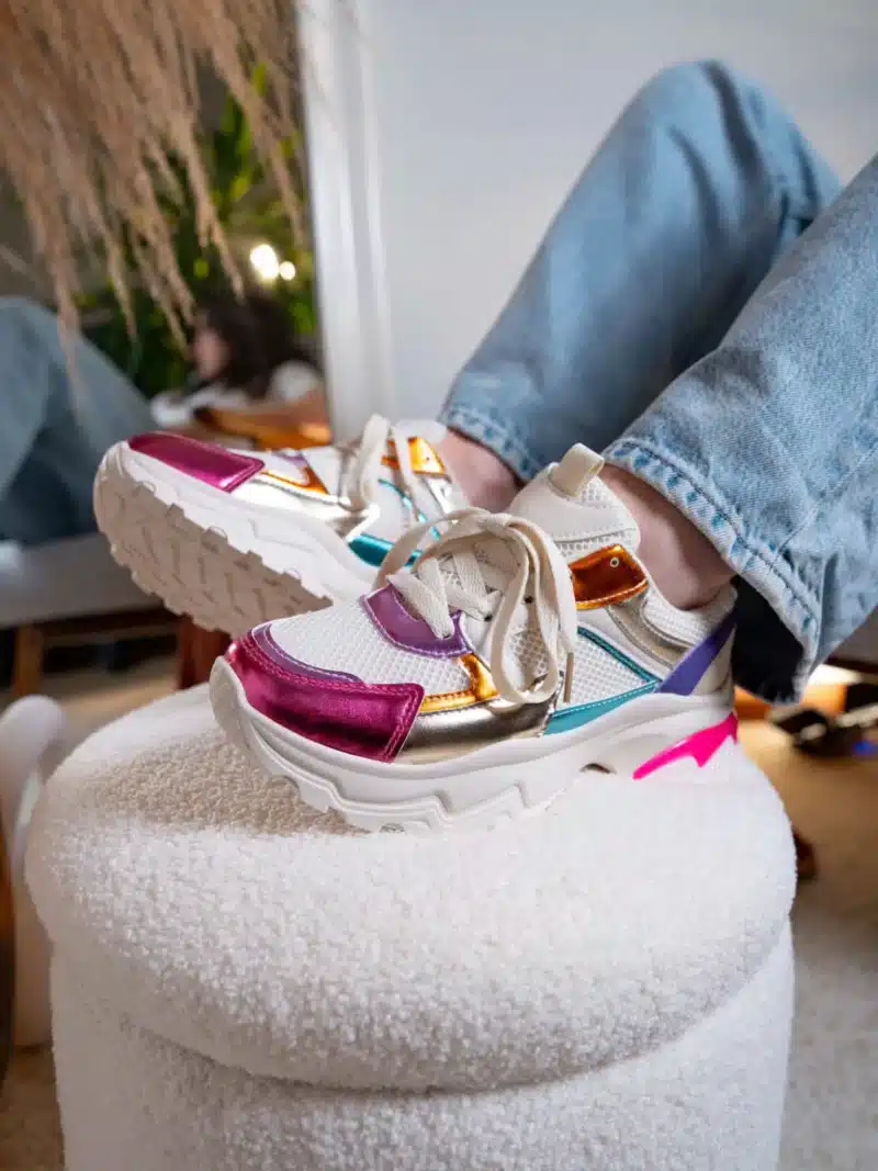 Basket à lacets multicolore femme avec semelle épaisse de 3 cm et design vibrant | Lila & Zoé