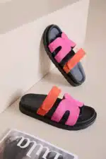 Sandales femme plateforme en suédine fuchsia et orange ultra tendance | Lila & Zoé